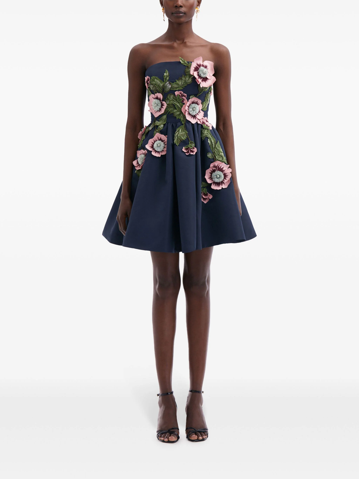 Đầm cocktail thêu hoa dâm bụt không dây