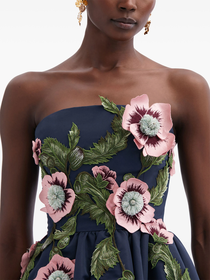 Đầm cocktail thêu hoa dâm bụt không dây