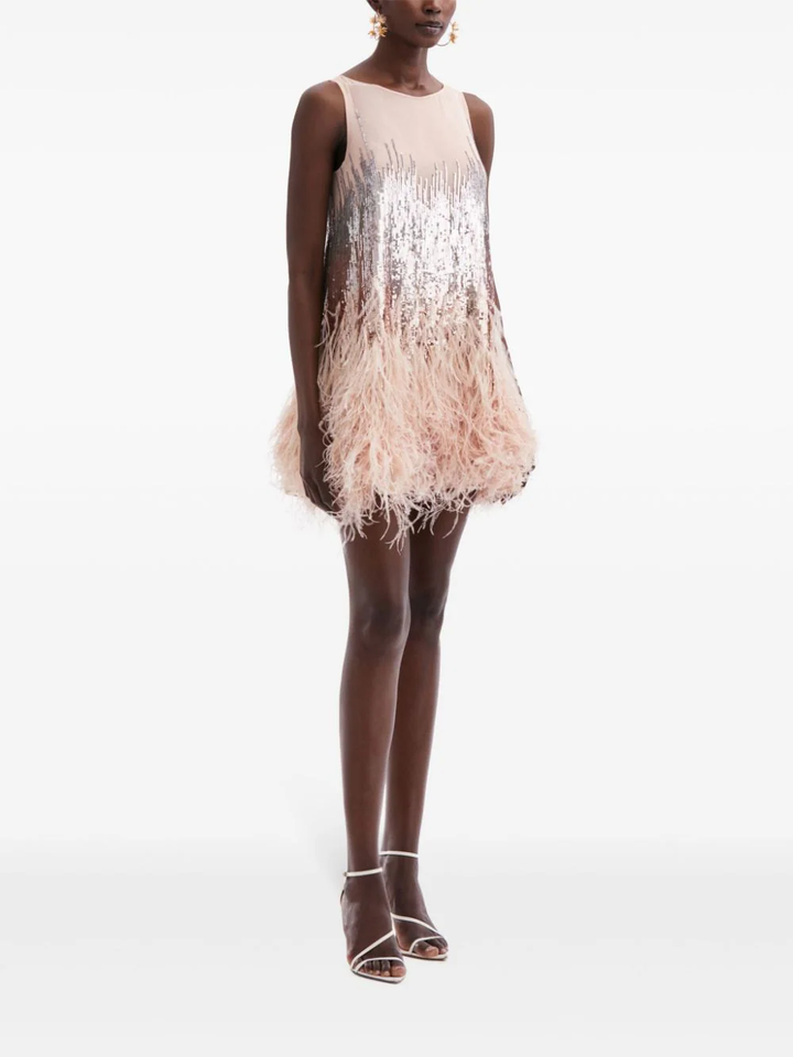 Đầm cocktail không tay cổ tròn đính sequin