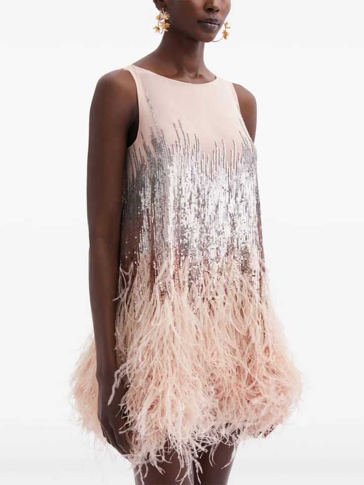 Đầm cocktail không tay cổ tròn đính sequin