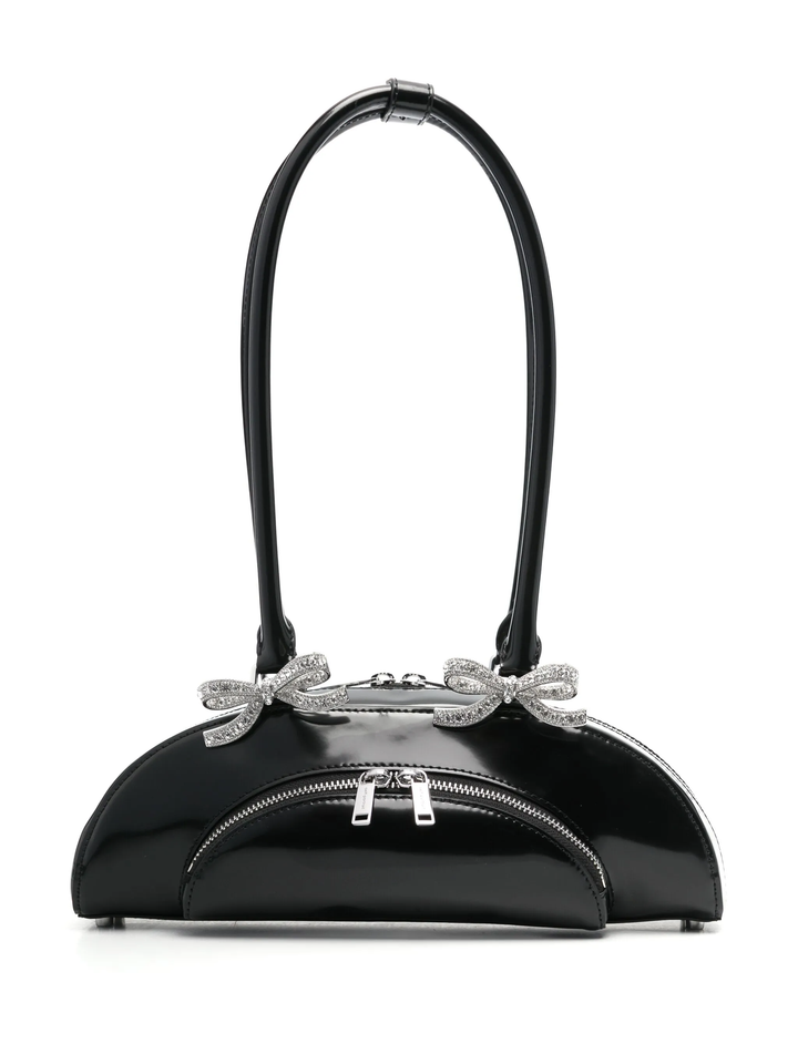 Black Leather Curved Shoulder Bag
