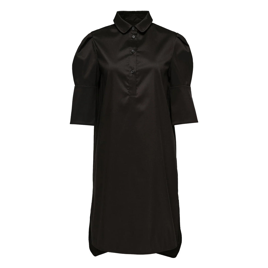 Đầm tay áo bo chun từ vải Cotton Poly bóng mượt