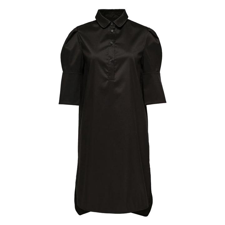 Đầm tay áo bo chun từ vải Cotton Poly bóng mượt