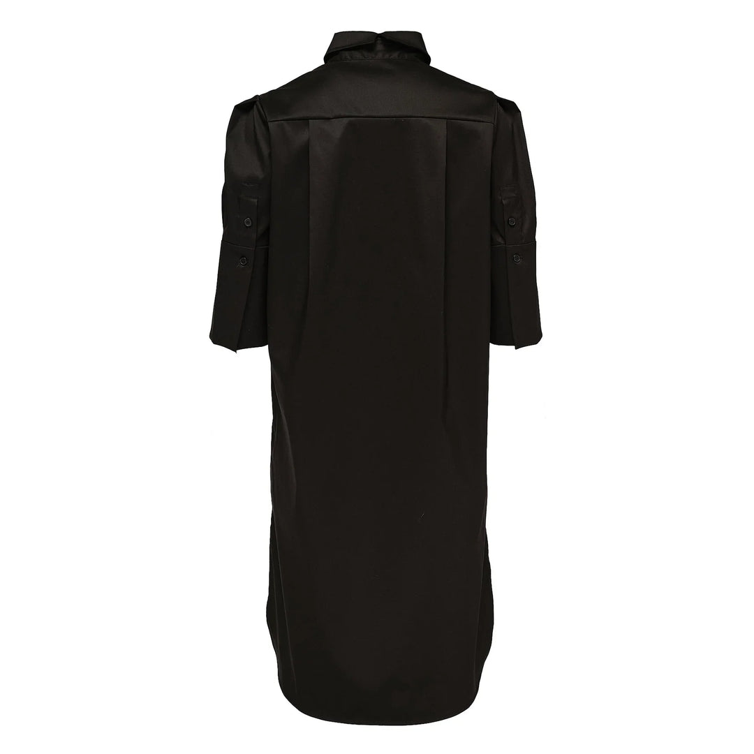 Đầm tay áo bo chun từ vải Cotton Poly bóng mượt