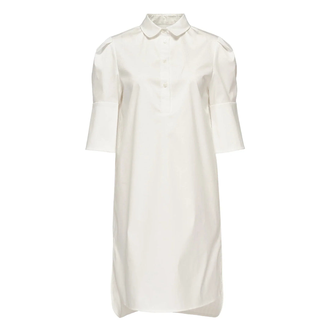 Đầm tay áo bo cổ bằng vải cotton poly bóng mượt