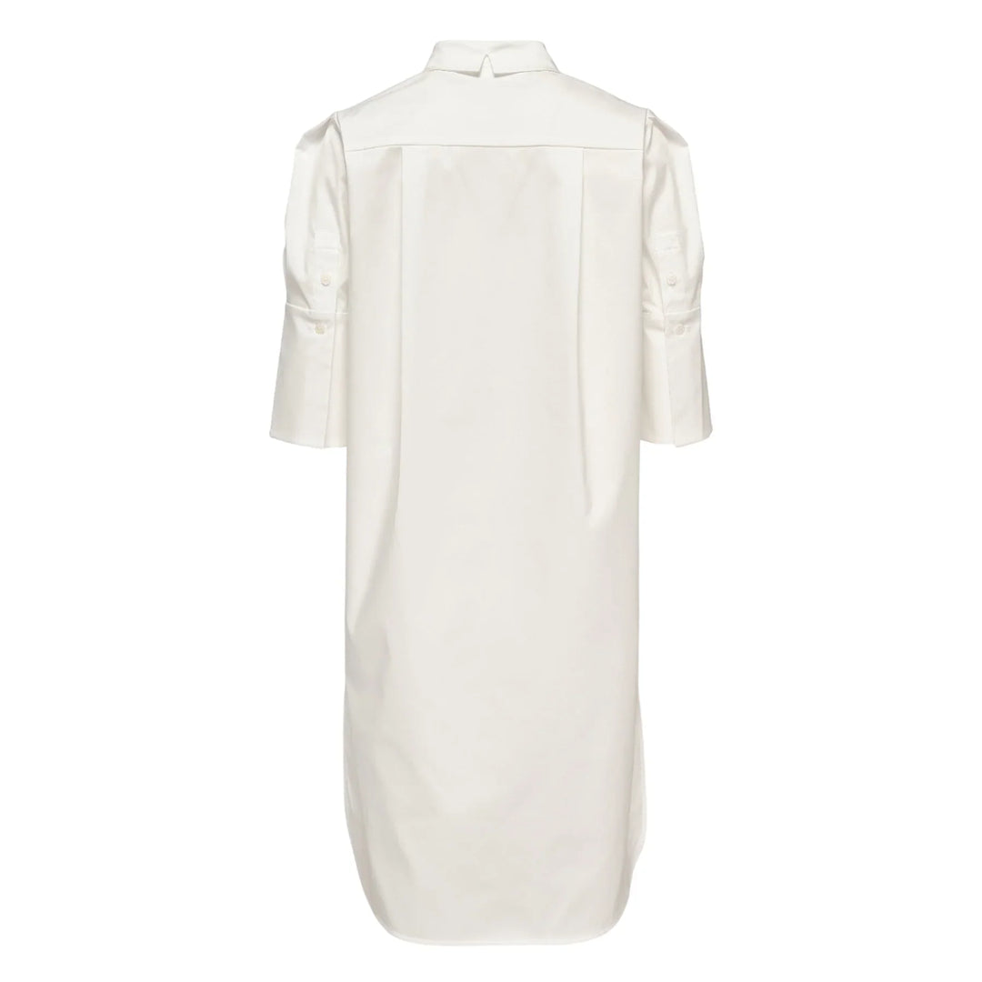 Đầm tay áo bo cổ bằng vải cotton poly bóng mượt