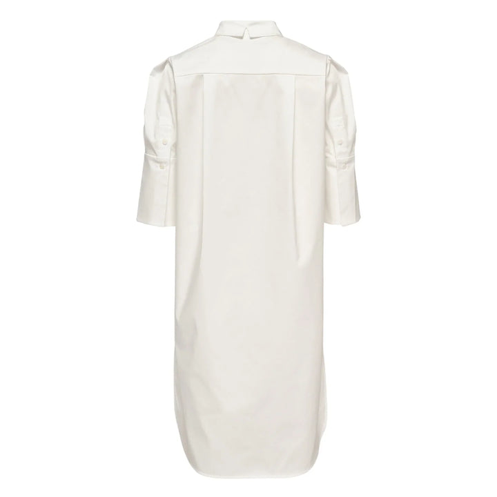 Đầm tay áo bo cổ bằng vải cotton poly bóng mượt