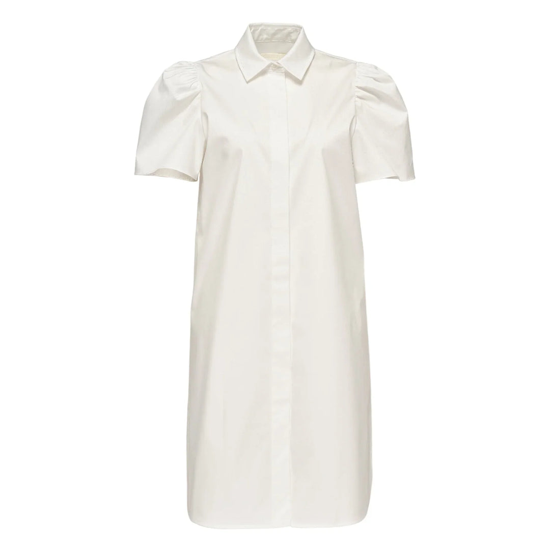 Đầm tay bồng vải cotton poly co giãn bóng mượt