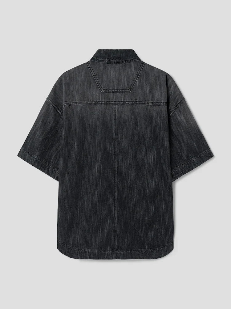 Áo sơ mi ngắn tay denim đen