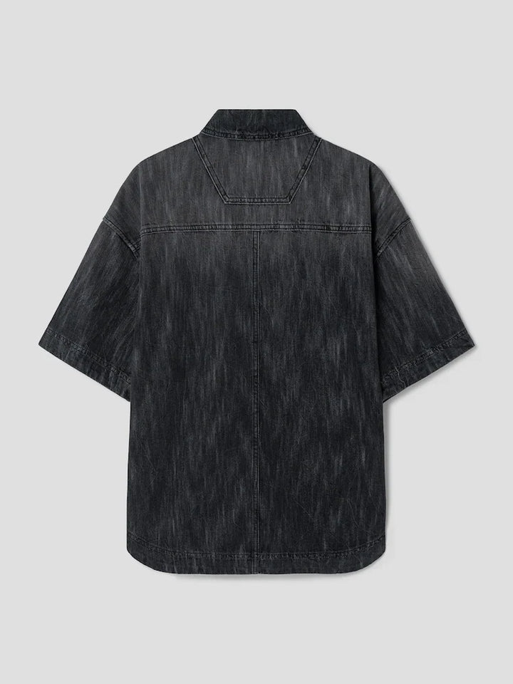 Áo sơ mi ngắn tay denim đen