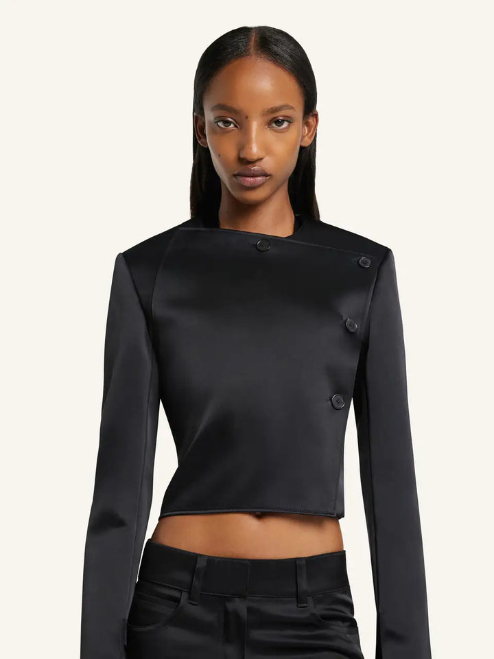 Áo khoác satin cắt chéo