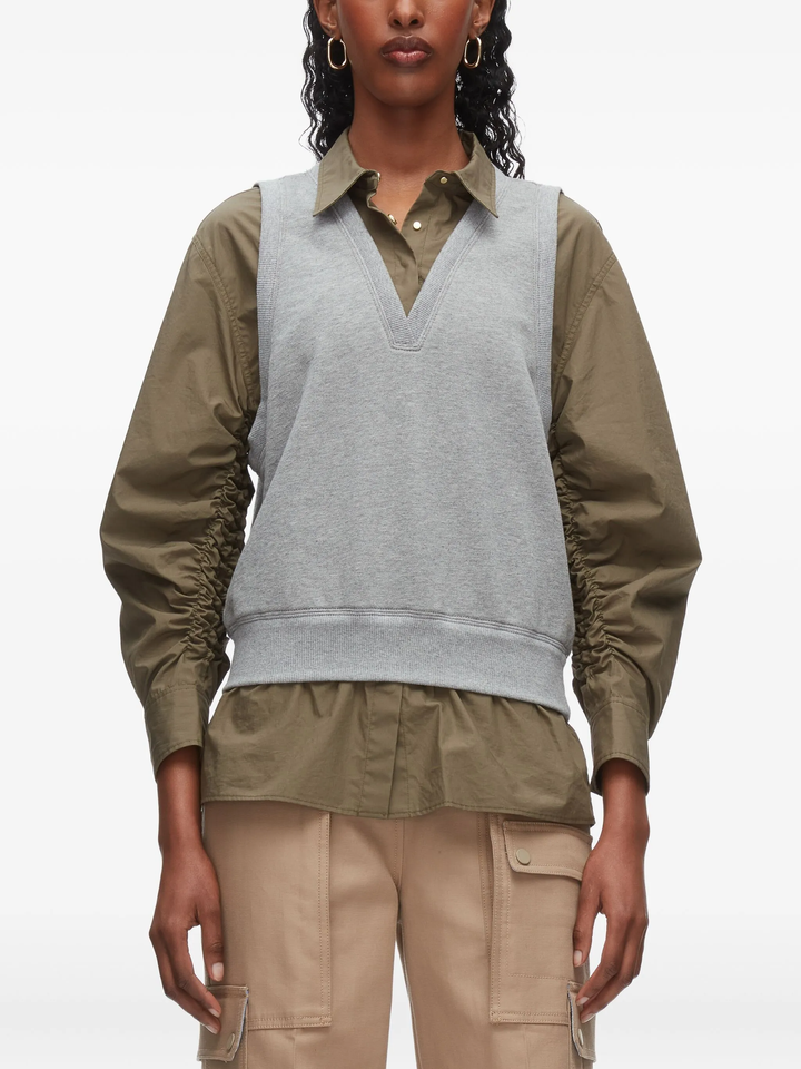 Áo Sơ Mi Nhún Với Áo Gile Kết Hợp