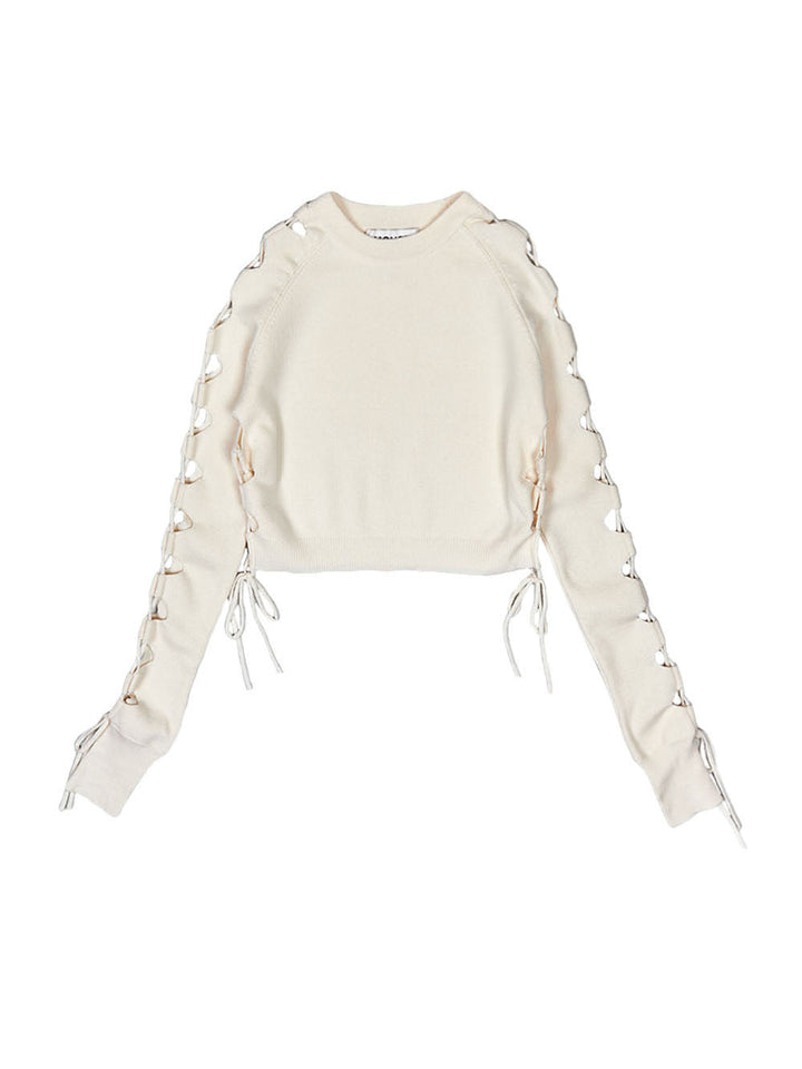 تفاصيل أكمام مربوطة بلوزة قصيرة