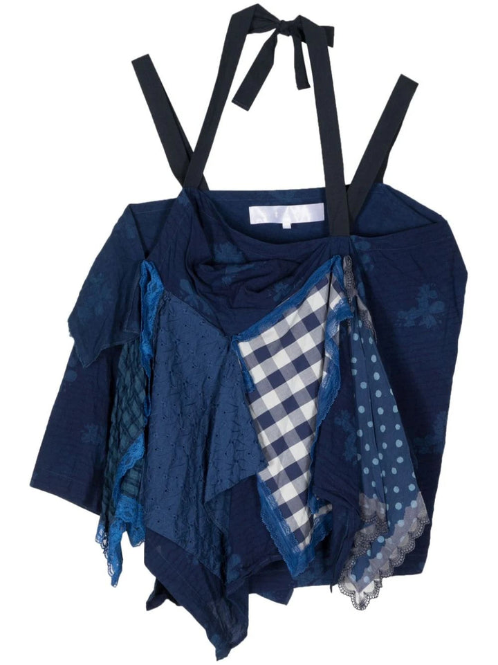 بلوزة قماش قطن بطبعة إنديغو