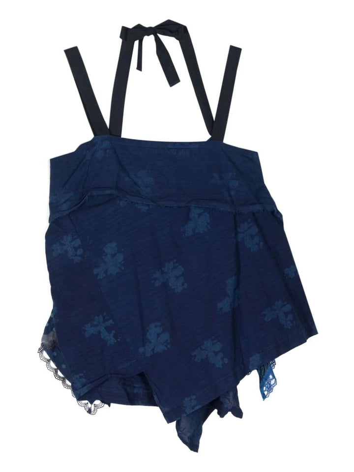 بلوزة قماش قطن بطبعة إنديغو