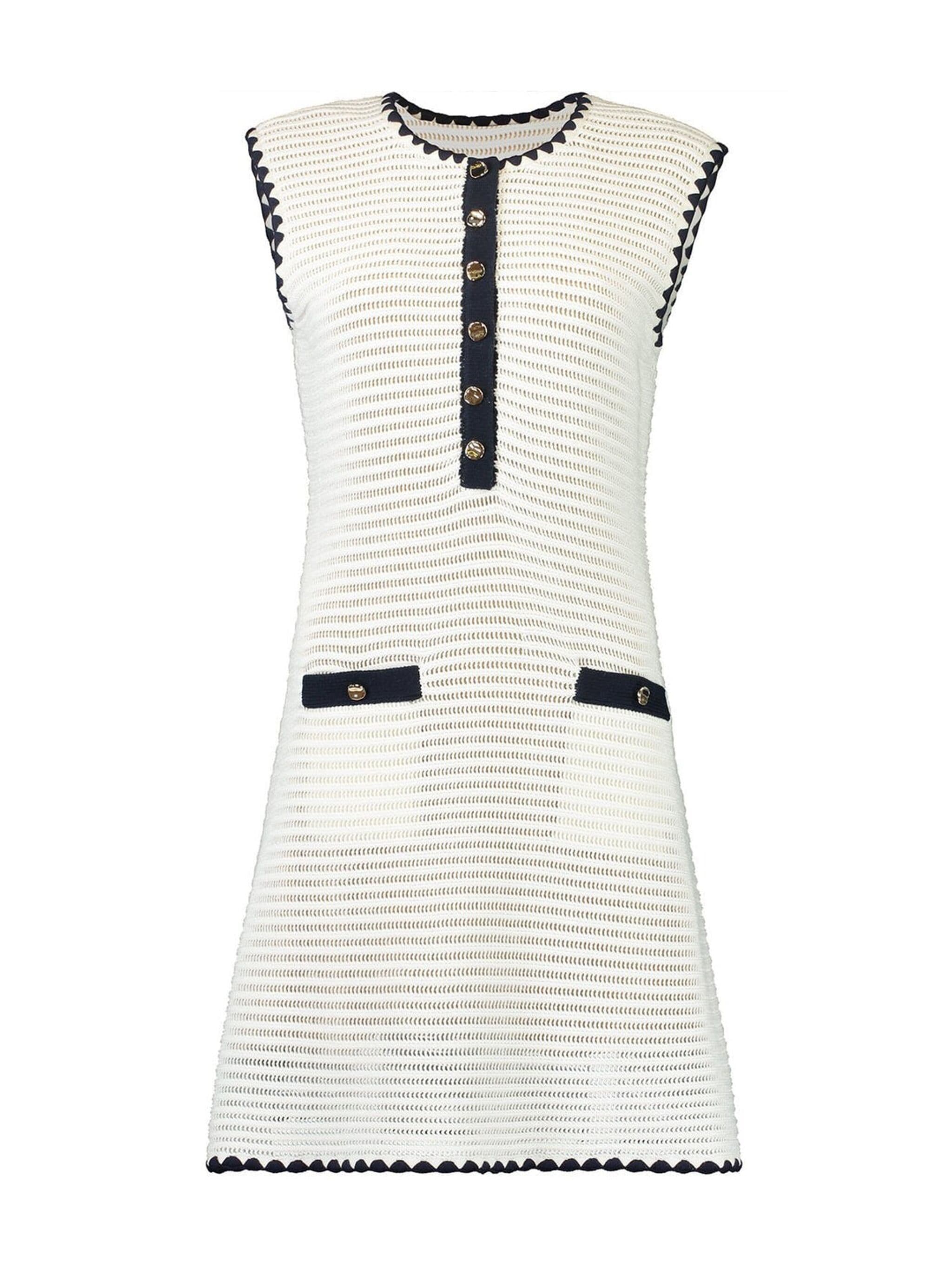 white christmas dresses Chanel 23C Runway MONTE CARLO WHITE CROCHET KNIT MACRAME DRESS 38FR
