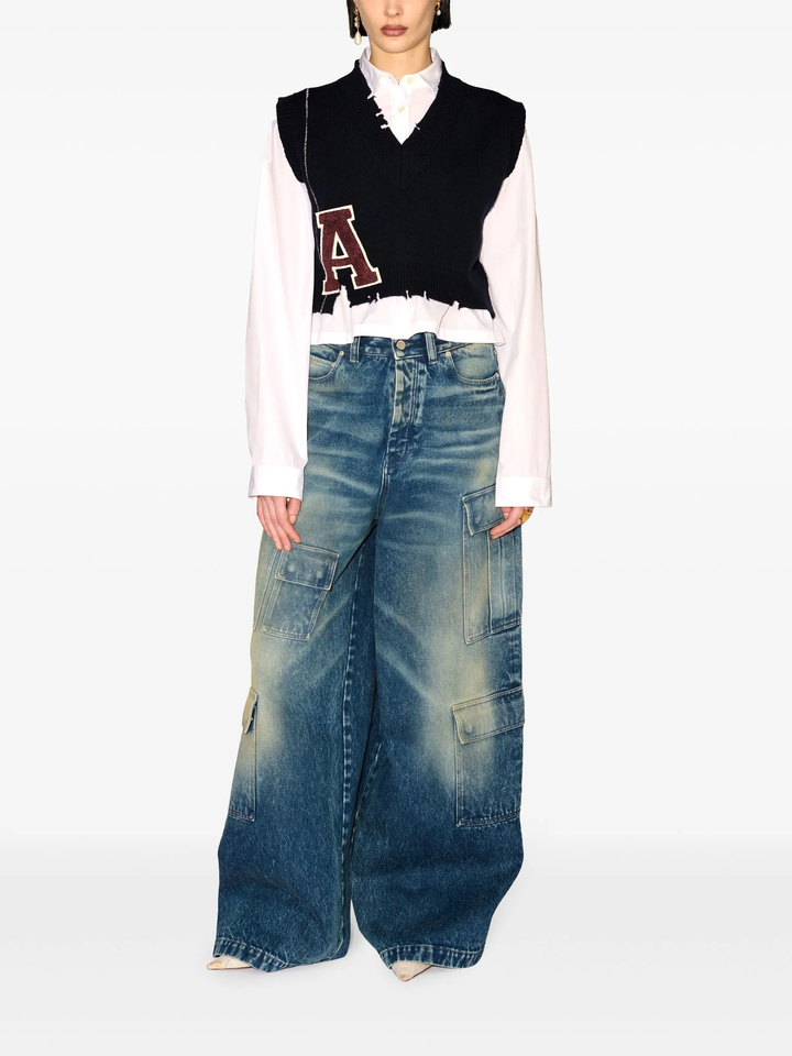 Áo gile V cổ rib bị phá hủy