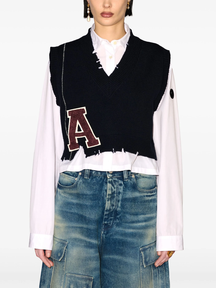 Áo gile V cổ rib bị phá hủy