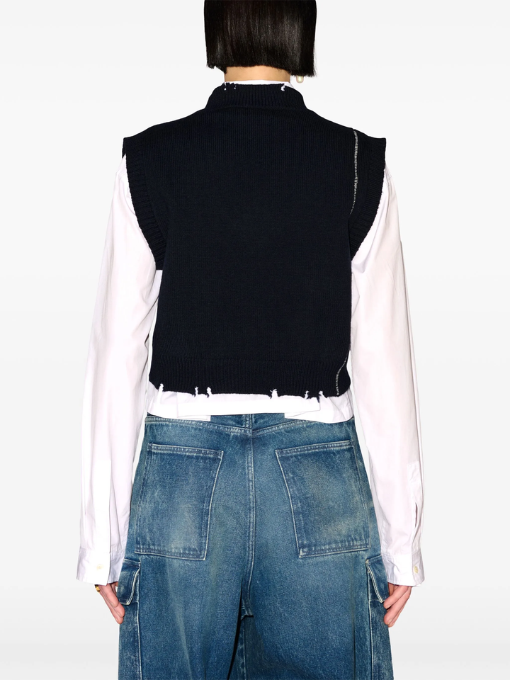 Áo gile V cổ rib bị phá hủy