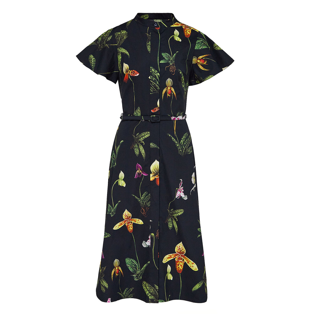 Đầm hoa lan cài nút tay ngắn