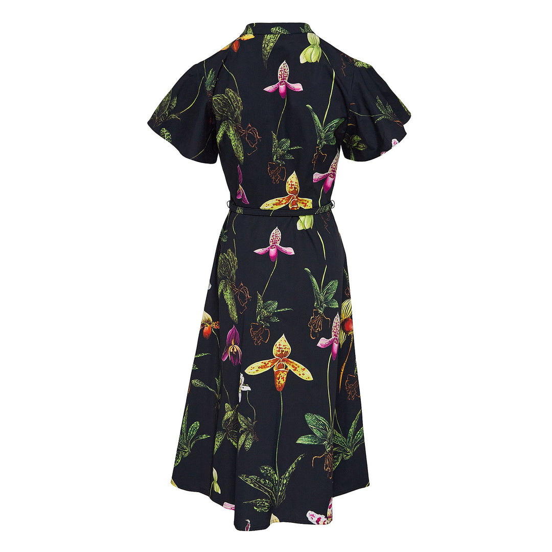 Đầm hoa lan cài nút tay ngắn