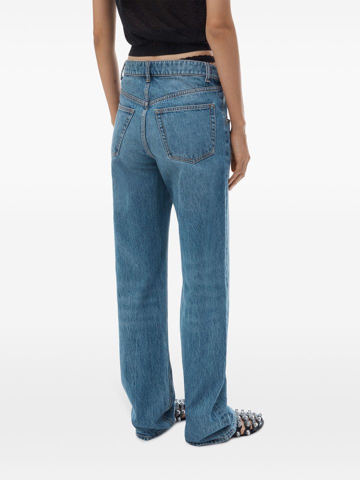 Pre-Styled Denim Jeans With Asymmetrical Lace Waistband