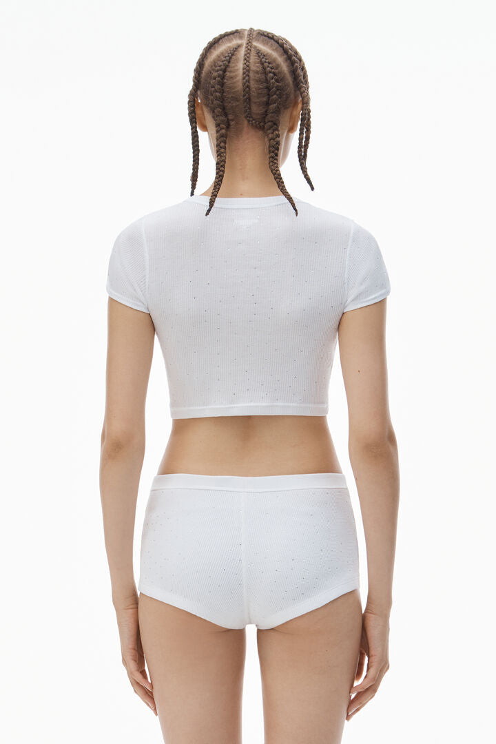 Crystal Hotfix Short-Sleeve Cropped Tee