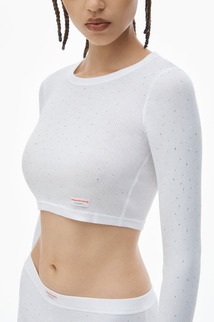 Crystal Hotfix Short-Sleeve Cropped Tee