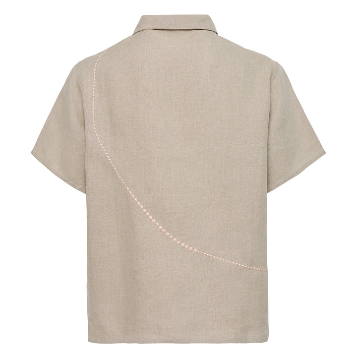 Áo sơ mi ngắn tay thêu hoa phong lữ