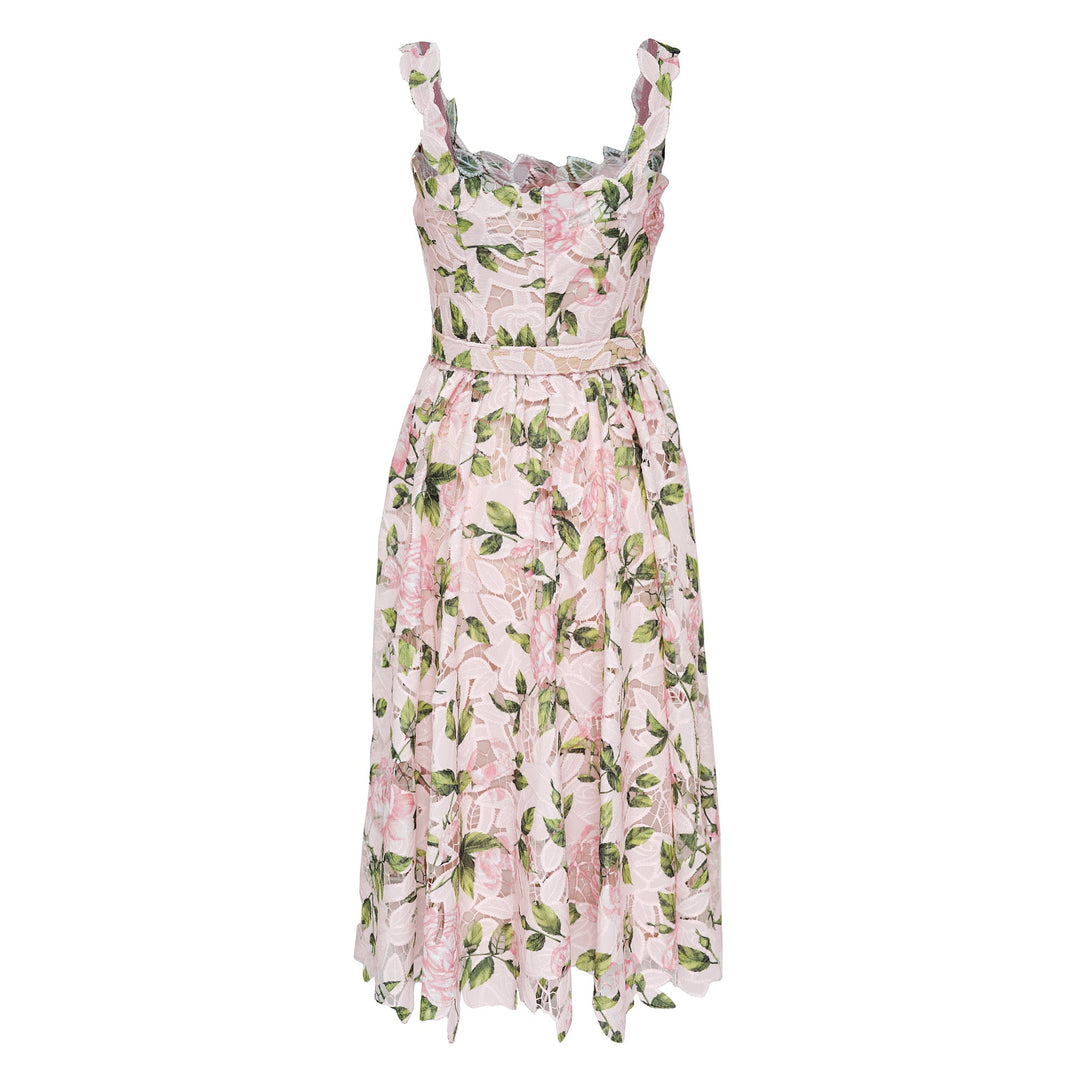 Đầm hoa hồng vườn in không tay