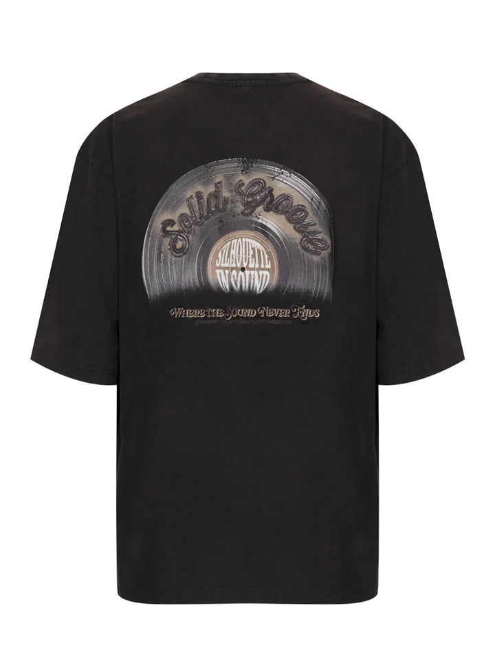 Áo thun in họa tiết đĩa vinyl một phần