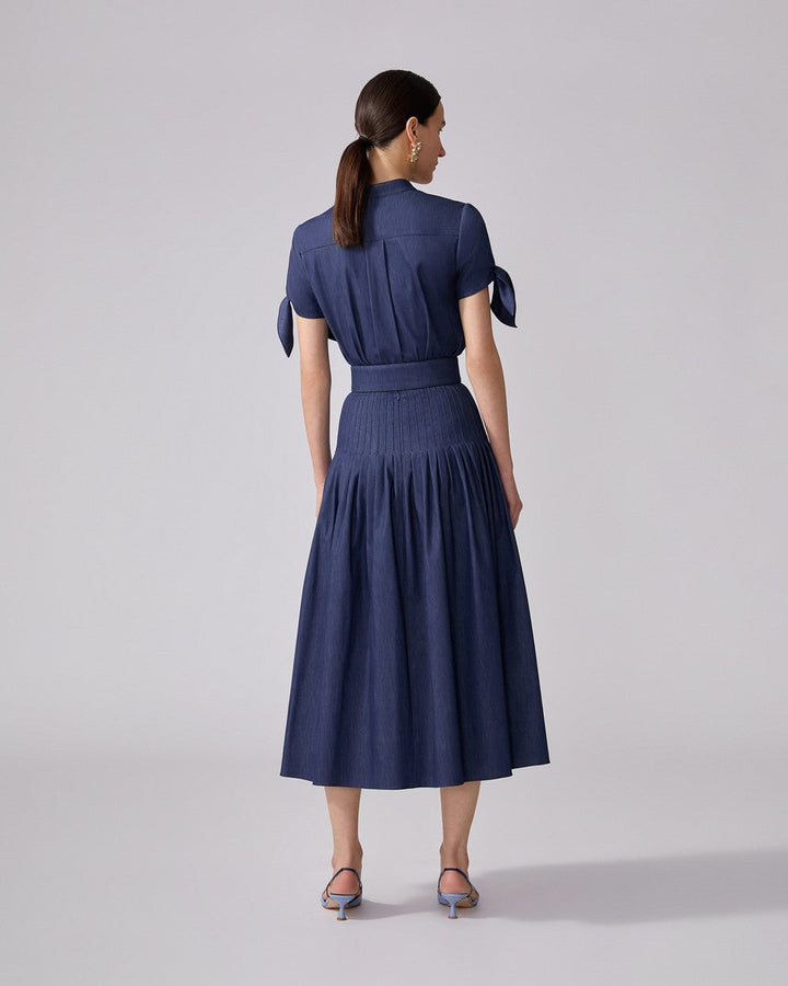 Áo sơ mi không cổ cài nút tay buộc