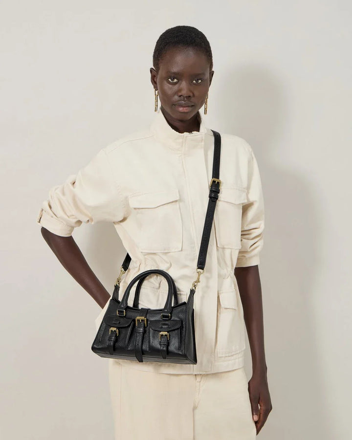 Mini Roxanne Black High Shine Leather