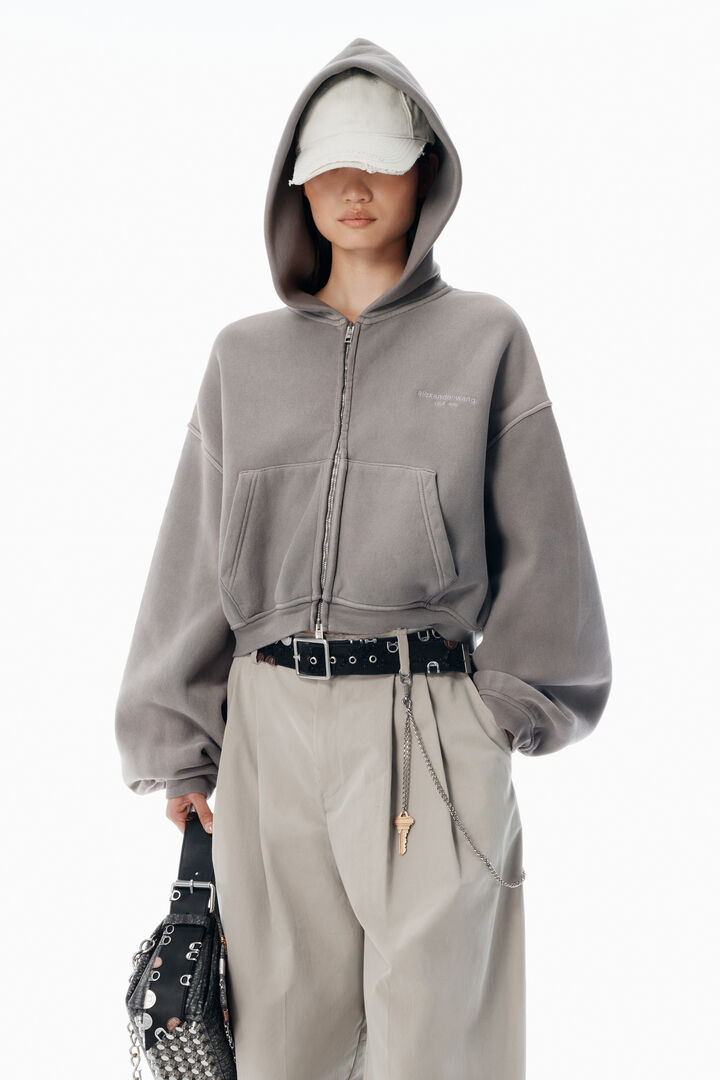 Áo hoodie zip-up cropped oversized