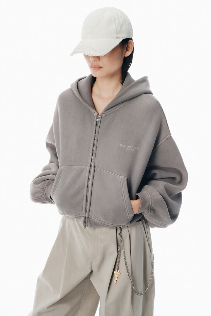 Áo hoodie zip-up cropped oversized