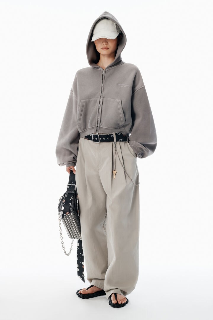 Áo hoodie zip-up cropped oversized