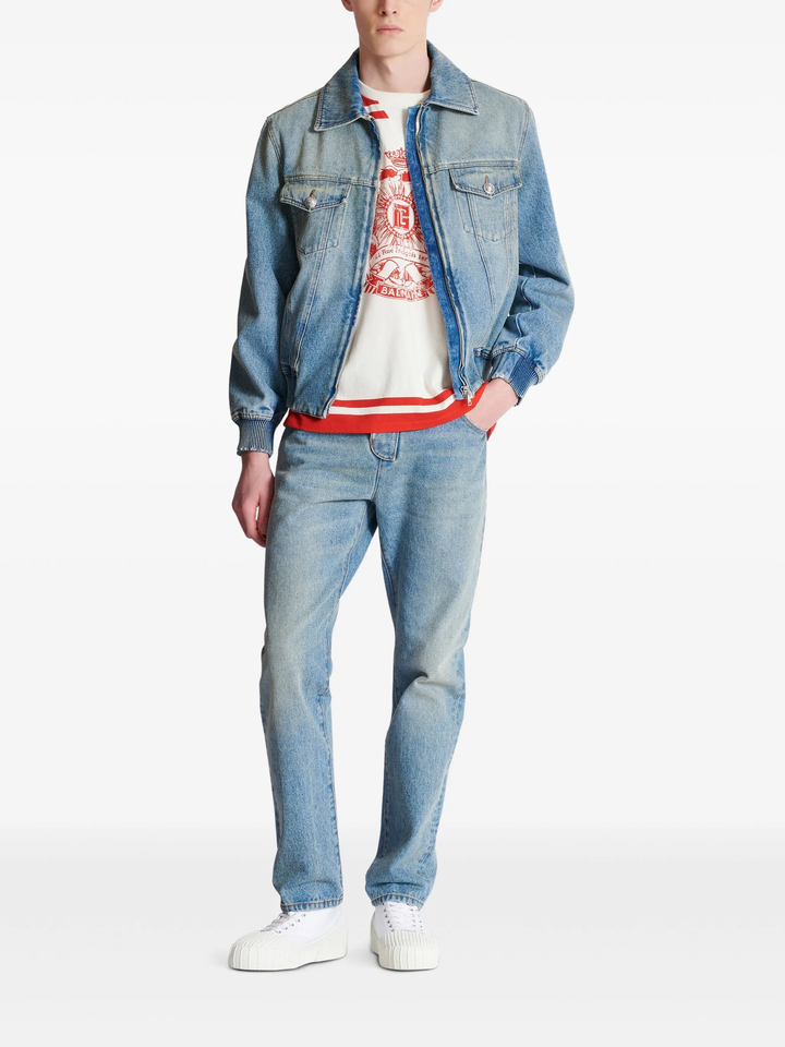 Áo khoác denim có lót Wchain màu xanh