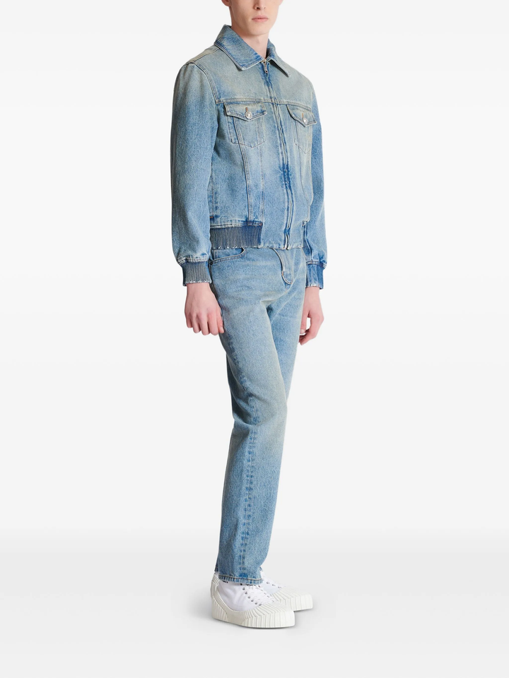 Áo khoác denim có lót Wchain màu xanh