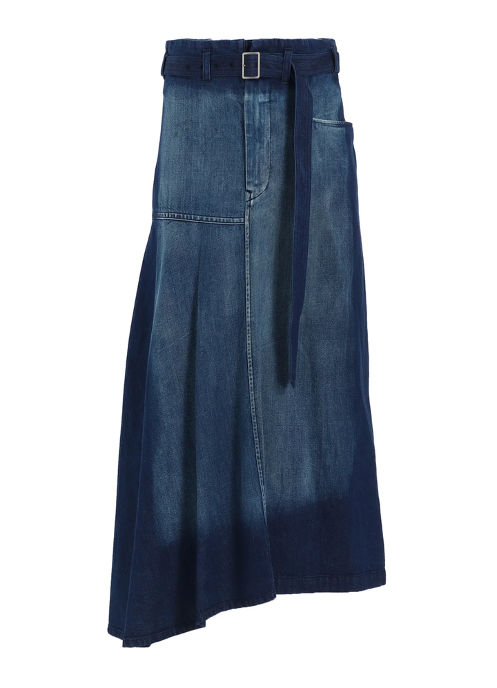 Spotted Denim Right Side Flare Skirt