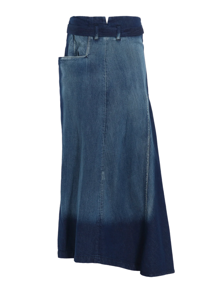 Spotted Denim Right Side Flare Skirt