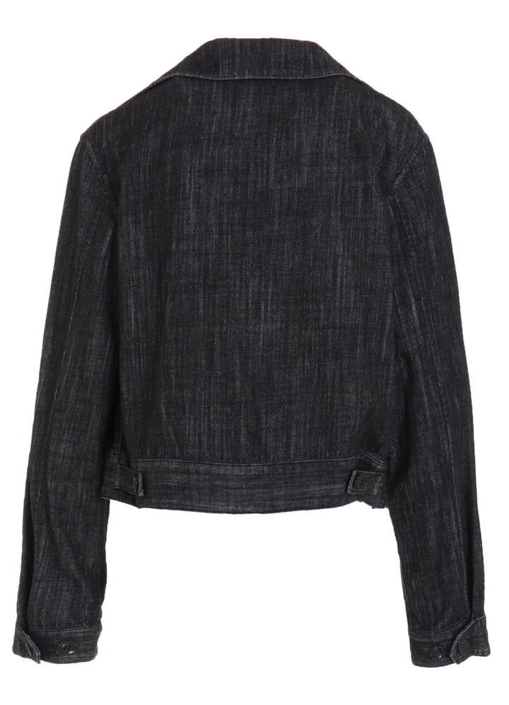 8Oz Denim Slit Collar Short Blouse