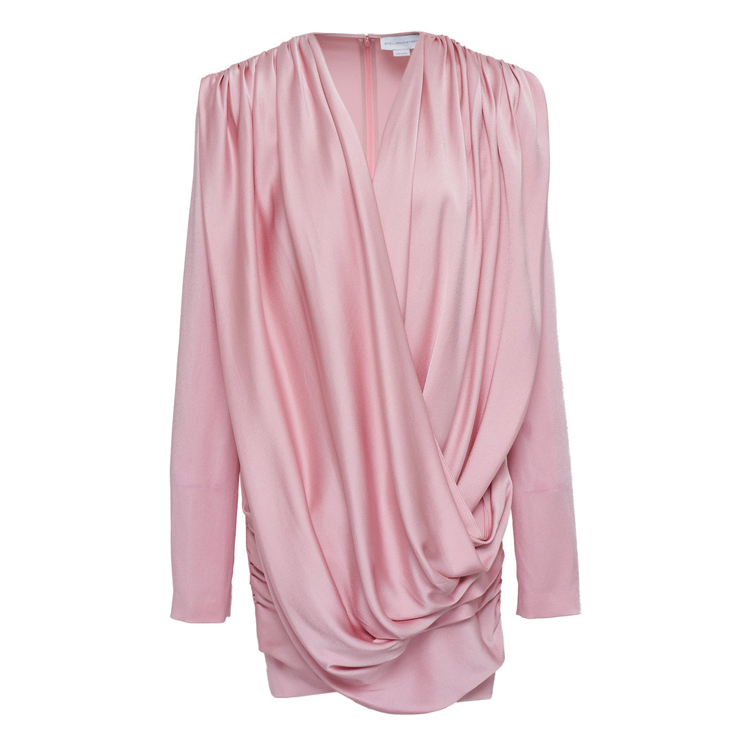 Đầm mini tay dài draped bằng vải Crepe Satin