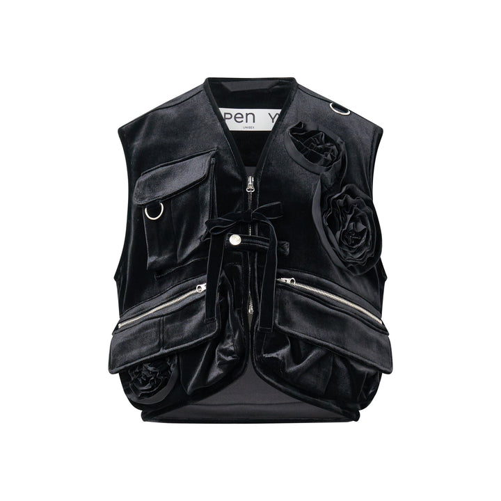 Áo gile cargo thêu nhung