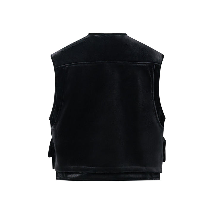 Áo gile cargo thêu nhung