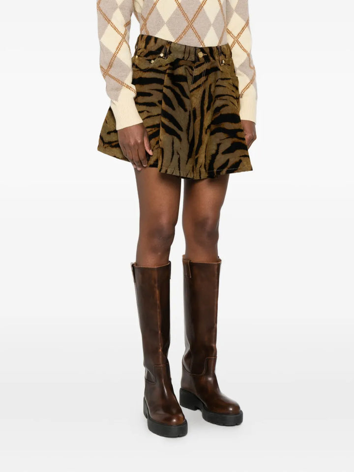 Chân váy mini denim in họa tiết Flock