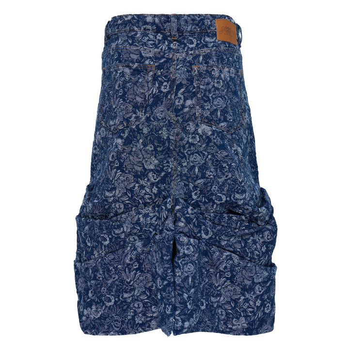 Tapestry Denim Drapey Midi Skirt