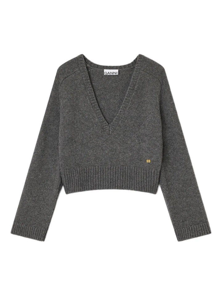 Áo cổ V sâu phối len Yak