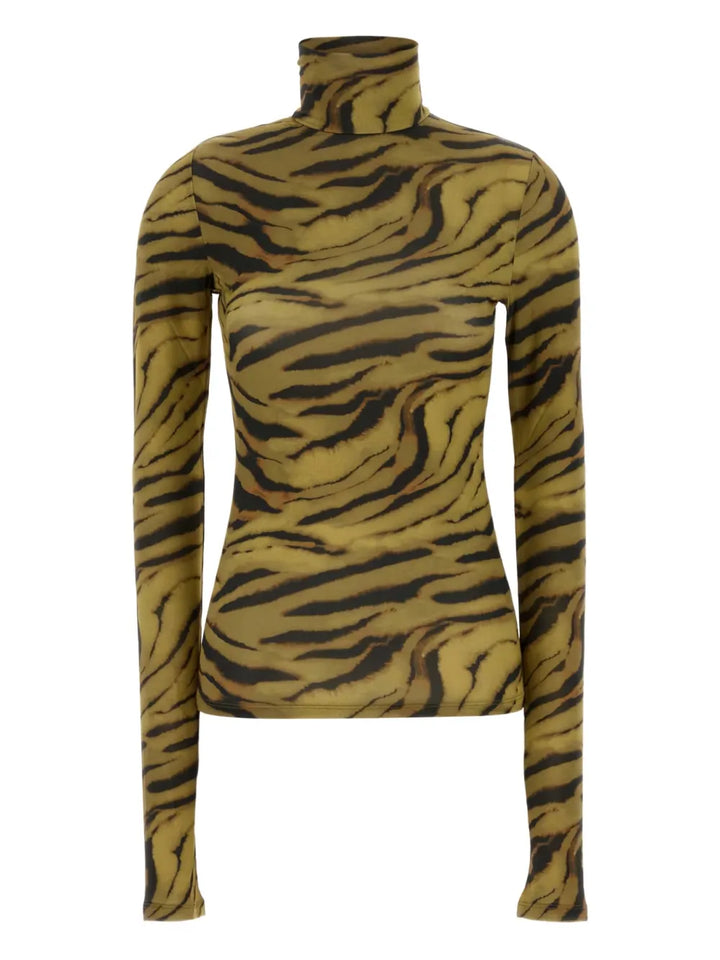 Printed Shiny Jersey Turtleneck Top