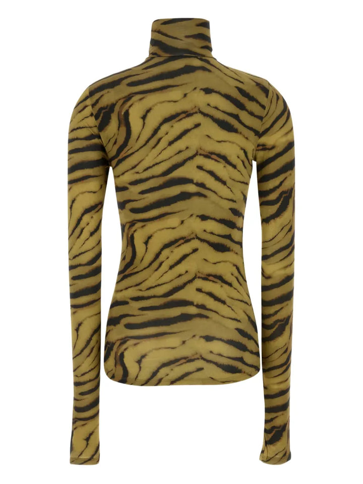 Printed Shiny Jersey Turtleneck Top