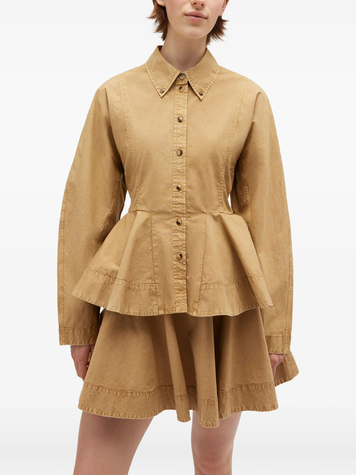 Áo sơ mi peplum cotton co giãn đã giặt